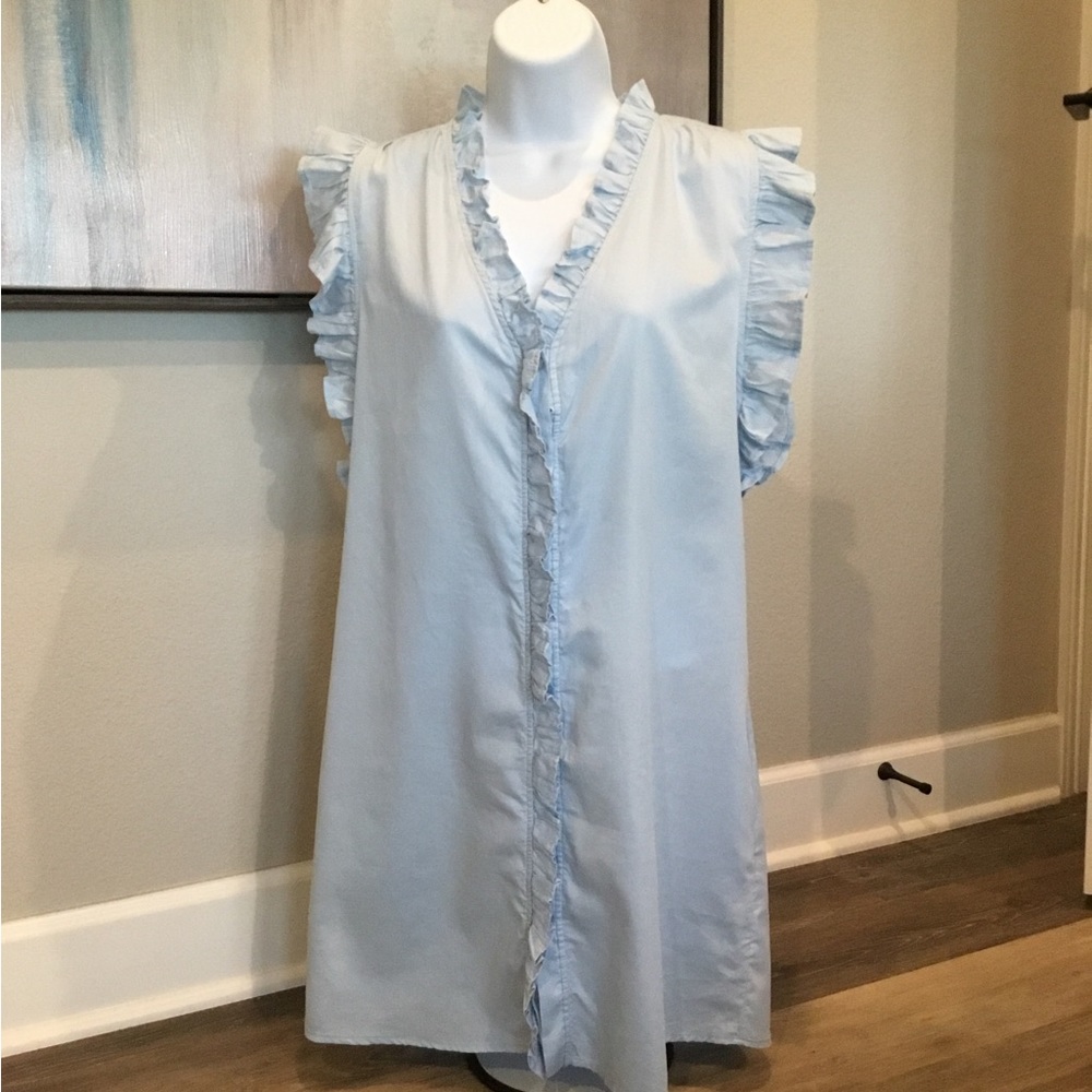 STARKx Women’s Button Down Dress with Ruffle Sleeves Sz M Baby Blue